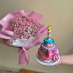 دسته گل چیپسی صورتی با کیک