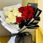 دسته گل رز سفید و قرمز هلندی شاخه ای شیک